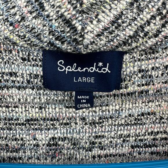 Splendid Size Large Jacket Black & White Knit Oversized Cuffed Sleeve Pockets - Picture 5 of 6